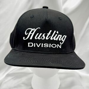Hustling Division Snapback Hat – Black & White Embroidered Adjustable Cap